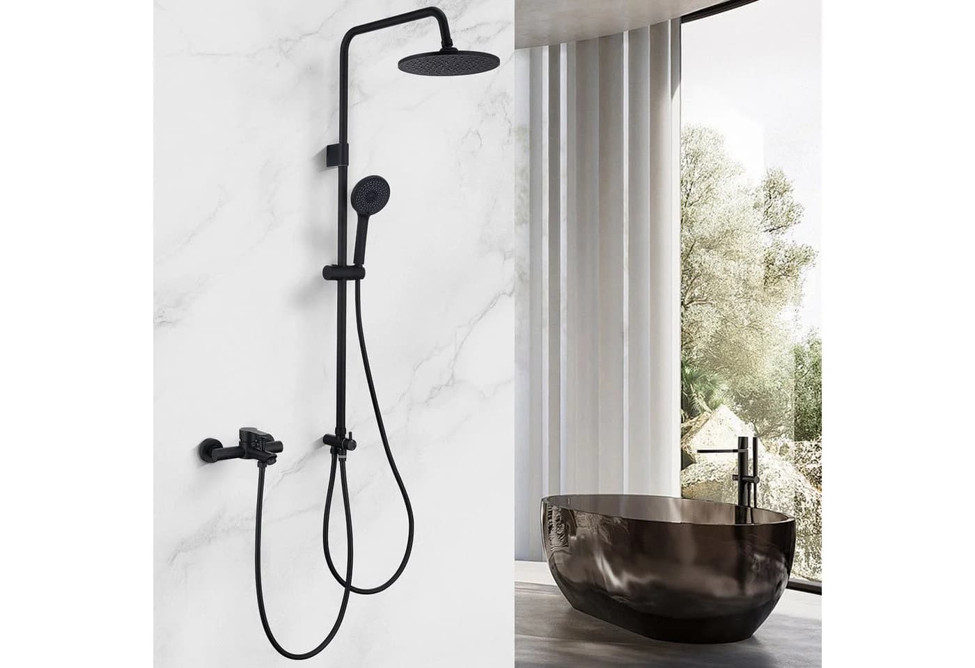 HOMELODY Duschsystem Regendusche Schwarz höhenverstellbar mit 4-Funktionen Handbrause - Bild 2