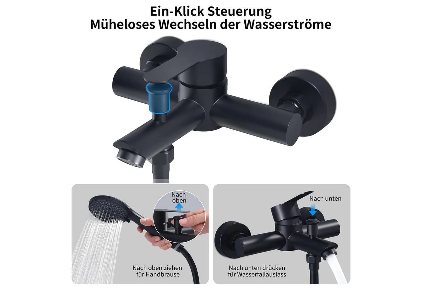 HOMELODY Duschsystem Regendusche Schwarz höhenverstellbar mit 4-Funktionen Handbrause - Bild 3