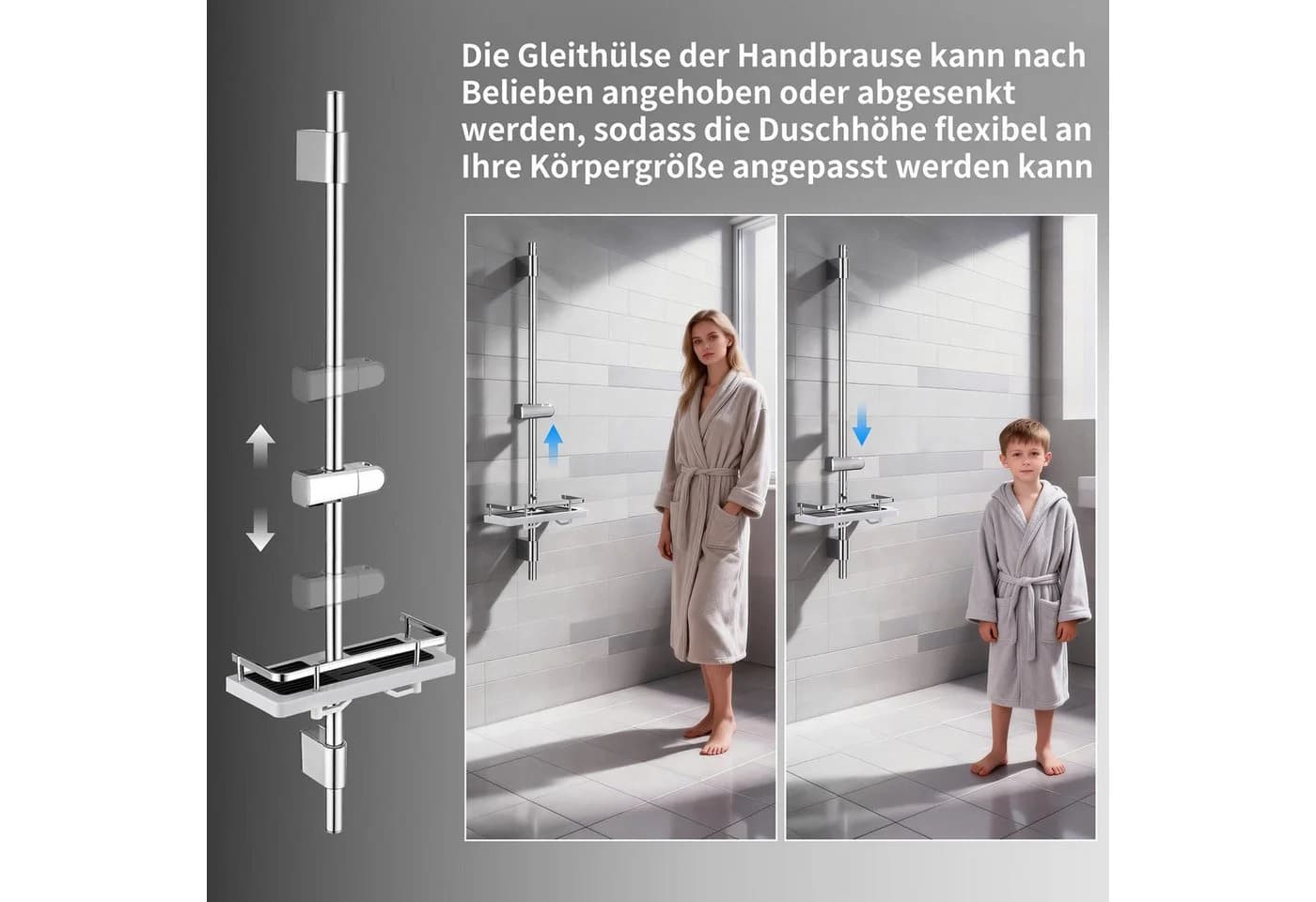 HOMELODY Duschstange höhenverstellbar mit Ablage, Chrom - Bild 5