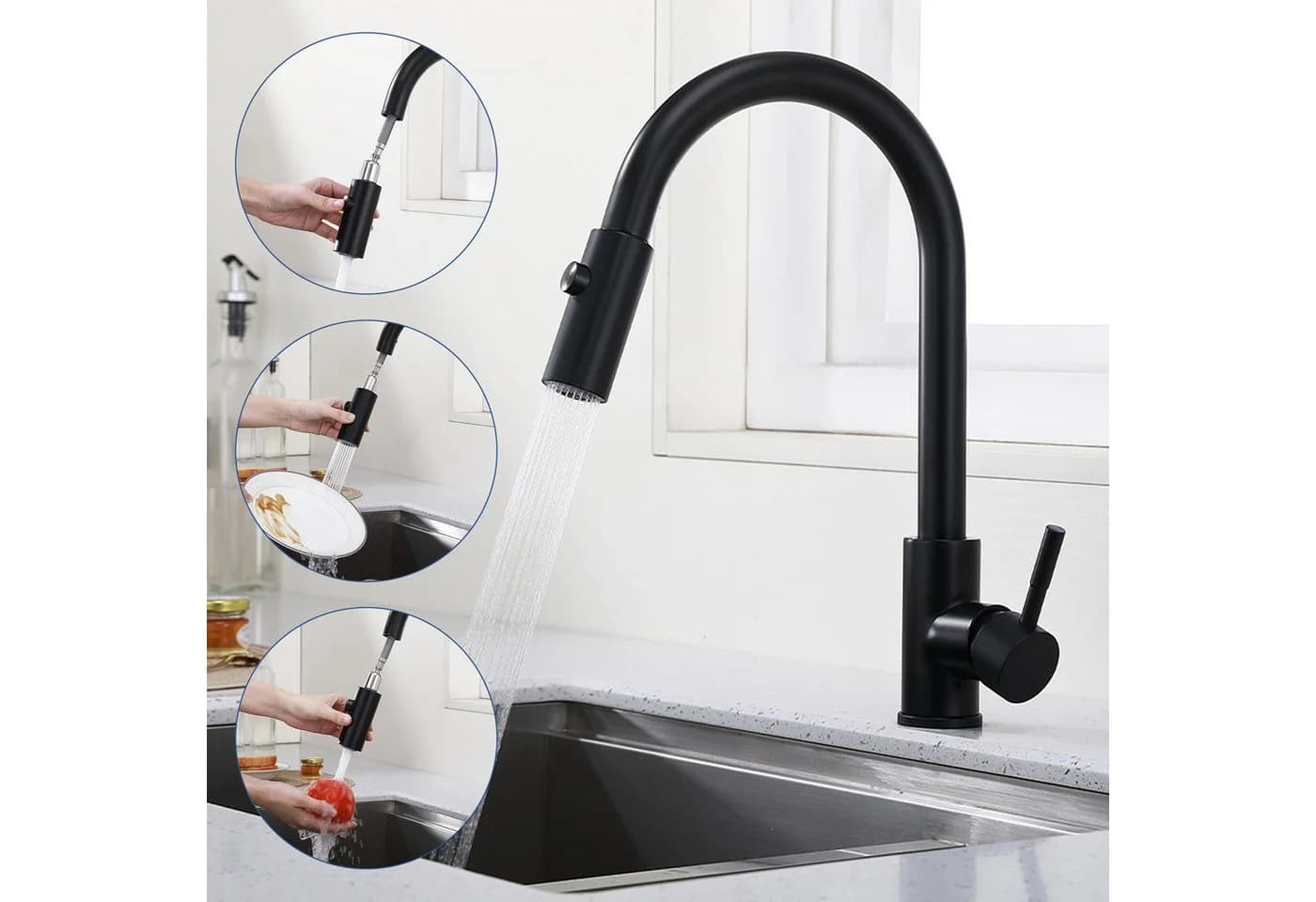 HOMELIVE Spültischarmatur Wasserhahn Küche ausziehbar Küchenarmatur mit 2 Strahlarten - Bild 2