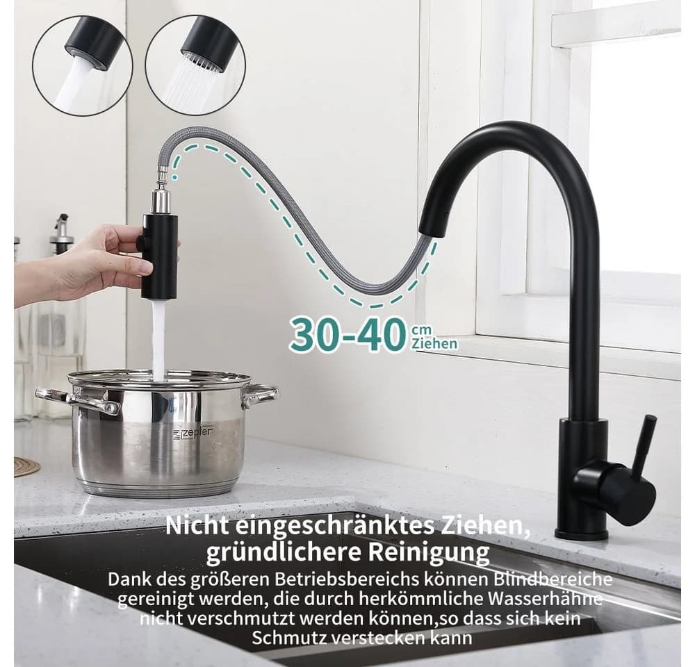 HOMELIVE Spültischarmatur Wasserhahn Küche ausziehbar Küchenarmatur mit 2 Strahlarten - Bild 4