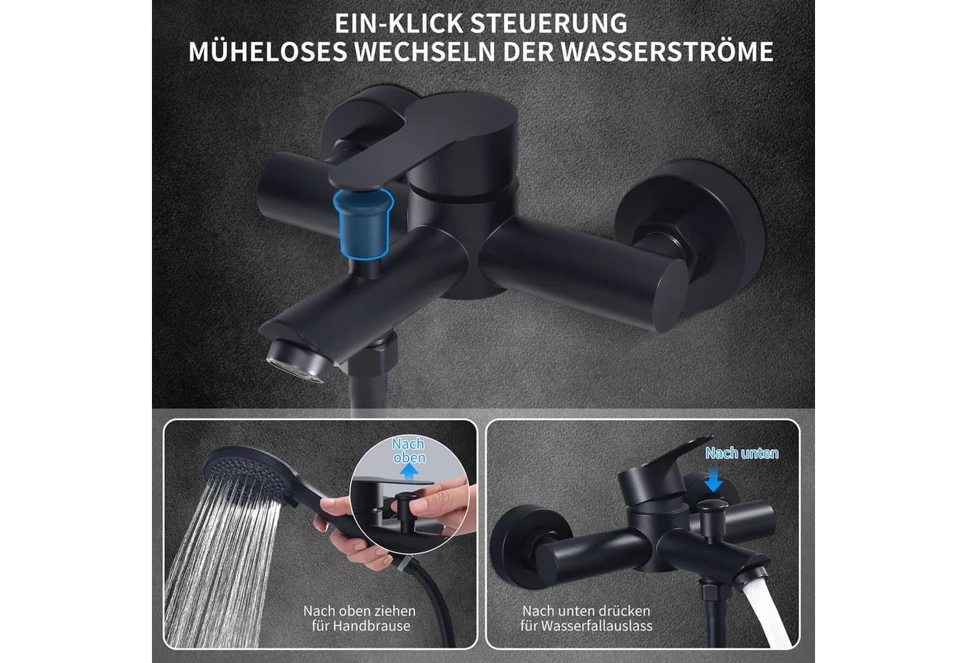 HOMELIVE Duschsystem Duscharmatur Set Schwarz mit 4-strahliger Handbrause - Bild 3