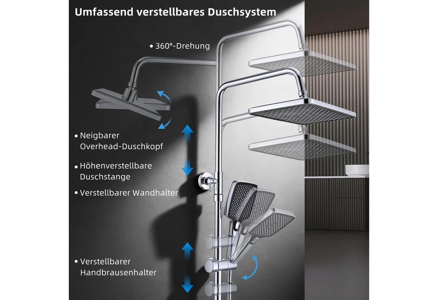 HOMELIVE Duschsystem Thermostat Regendusche 30 cm Chrom höhenverstellbar - Bild 5