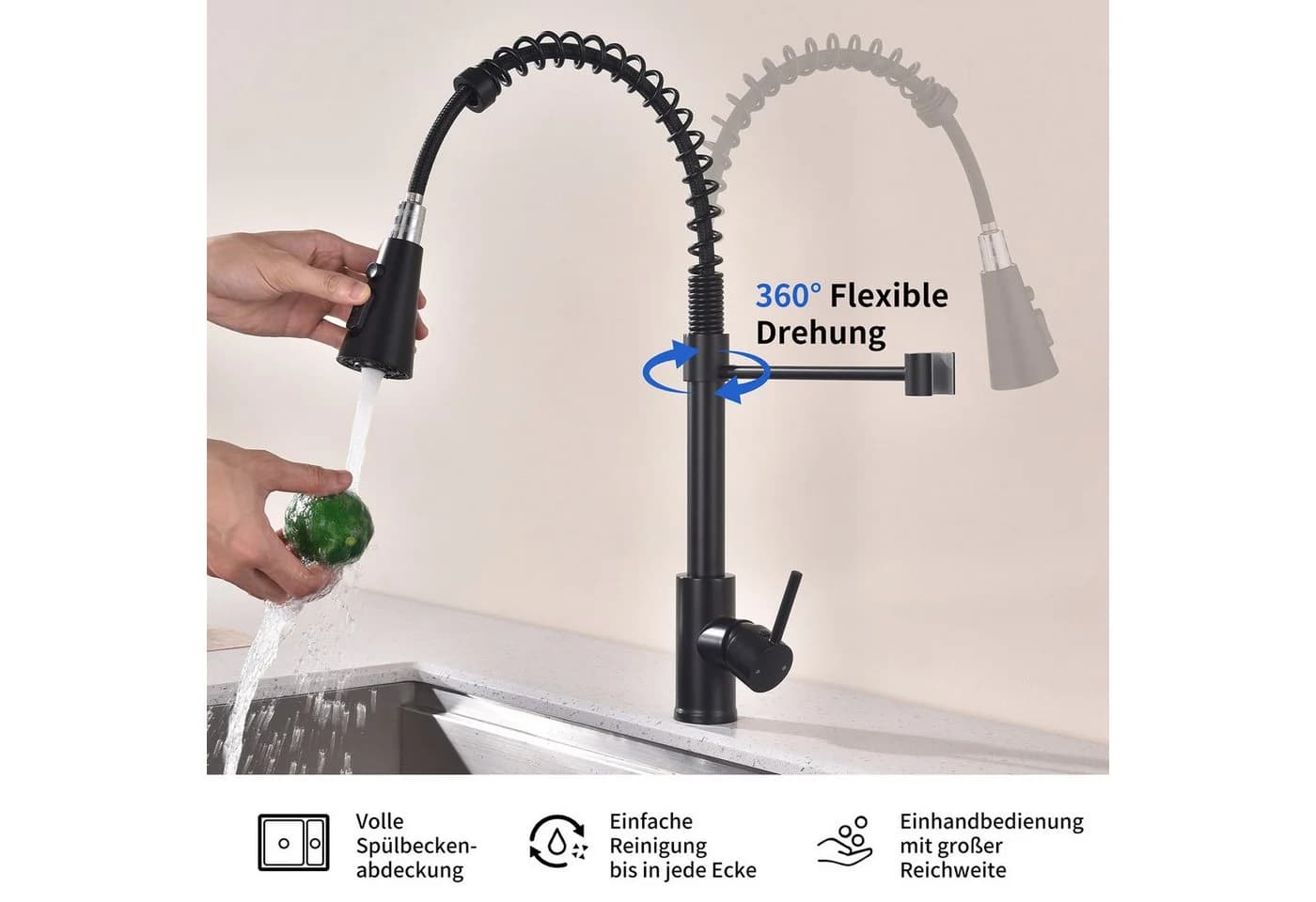 HOMELODY Küchenarmatur Spültischarmatur Ausziehbar 360° Schwenkbar - Bild 3