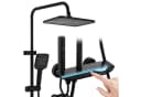 HOMELIVE Brausegarnitur Duschsystem Warm/Kalt Klaviertasten Digital Temperaturanzeige 3 Strahlarten Handbrause Wasserfallauslauf Höhenverstellbar Schwarz Bild 2