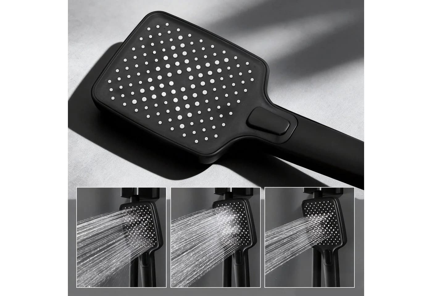 HOMELIVE Brausegarnitur Duschsystem Warm/Kalt Klaviertasten Digital Temperaturanzeige 3 Strahlarten Handbrause Wasserfallauslauf Höhenverstellbar Schwarz - Bild 5