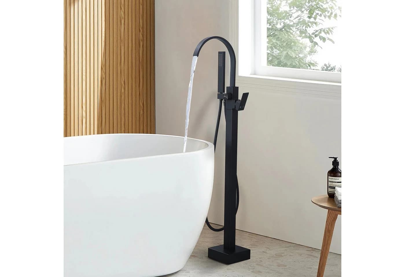 HOMELIVE Freistehende Badewannenarmatur Schwarz Matt Wasserfall - Bild 2
