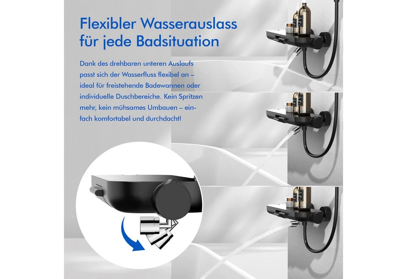 HOMELIVE Duscharmatur Schwarz mit Glasablage & schwenkbarem Auslauf - Bild 3