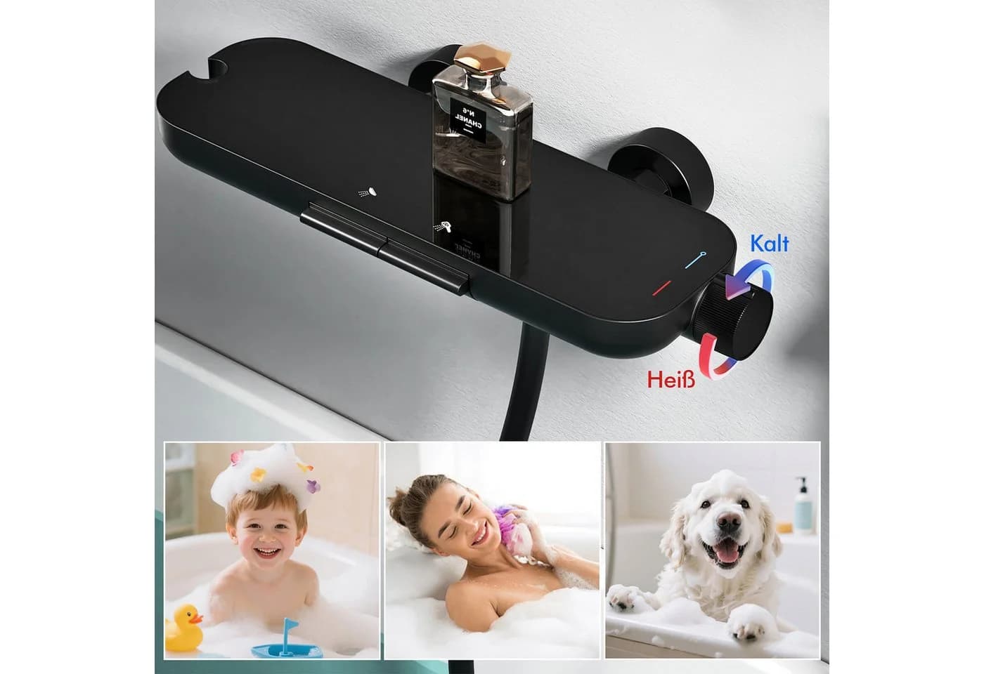 HOMELIVE Duscharmatur Schwarz mit Glasablage & schwenkbarem Auslauf - Bild 4