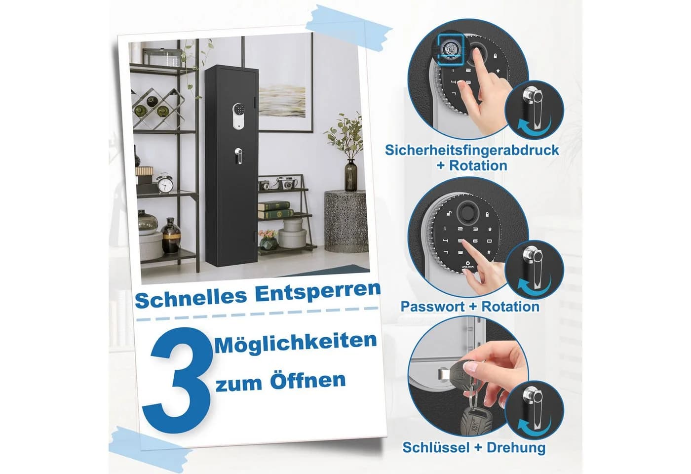 FIVMEN Waffenschrank Wandtresor mit Fingerabdruck-Schloss - Bild 3