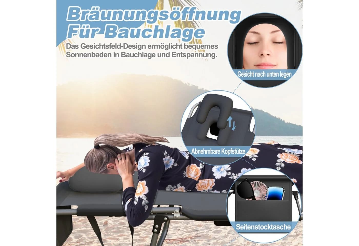 FIVMEN Gartenliege Faltbar Dunkelgrau 4-fach Verstellbar - Bild 5