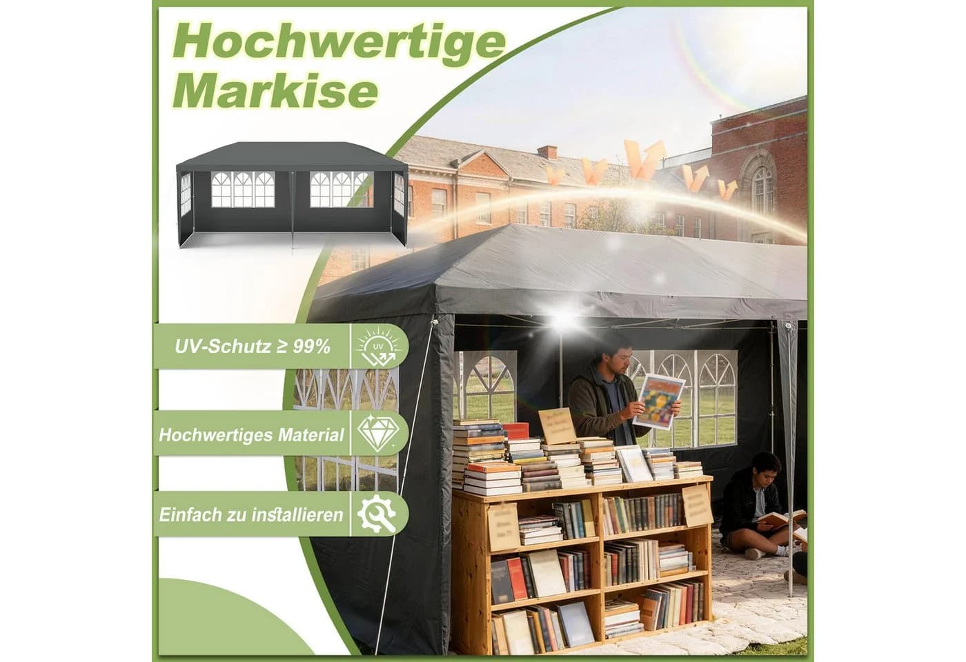 FIVMEN Gartenpavillon Partyzelt mit PVC-Fenstern und abnehmbaren Seitenwänden