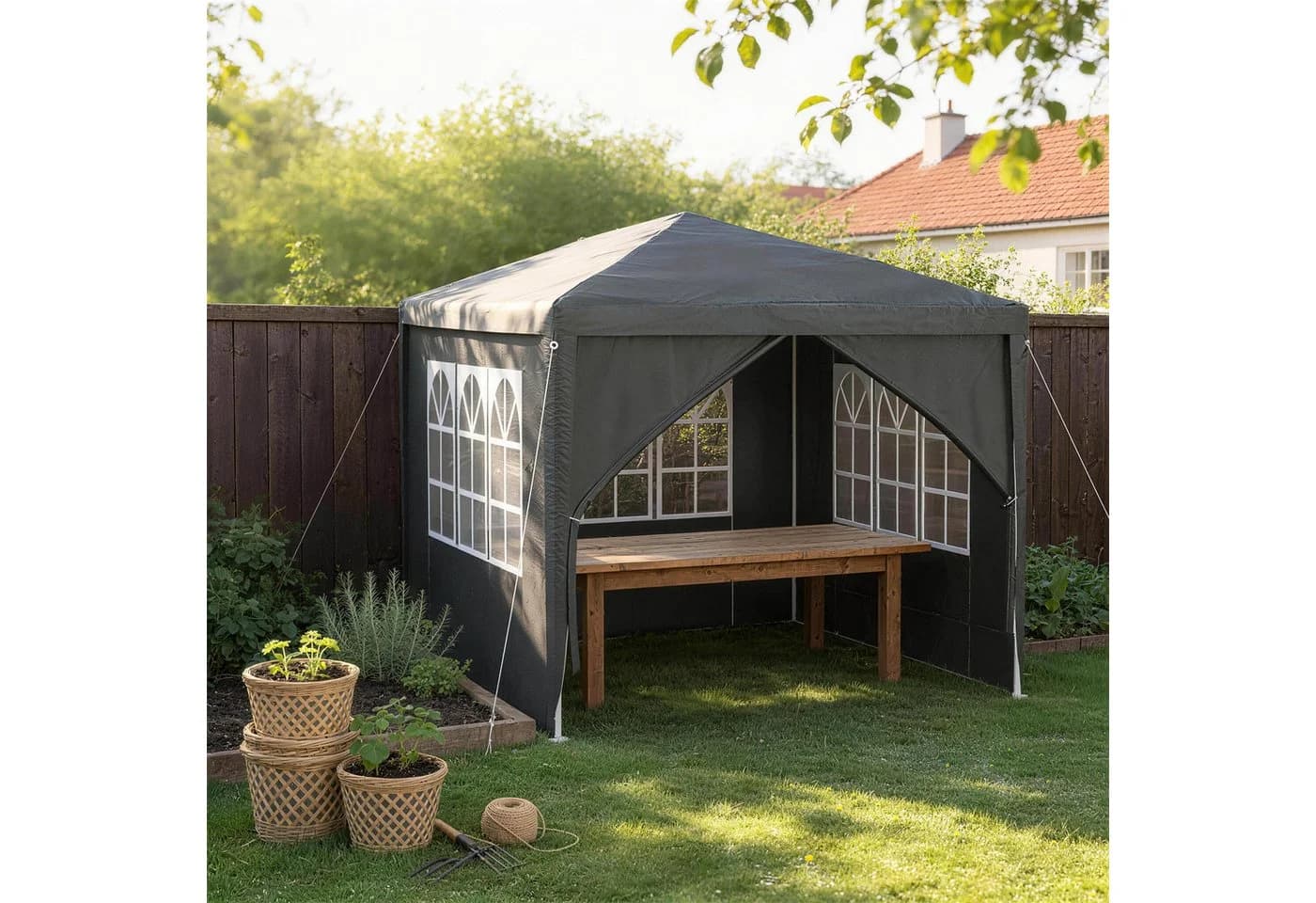 FIVMEN Gartenpavillon Partyzelt mit PVC-Fenstern und abnehmbaren Seitenwänden - Bild 2