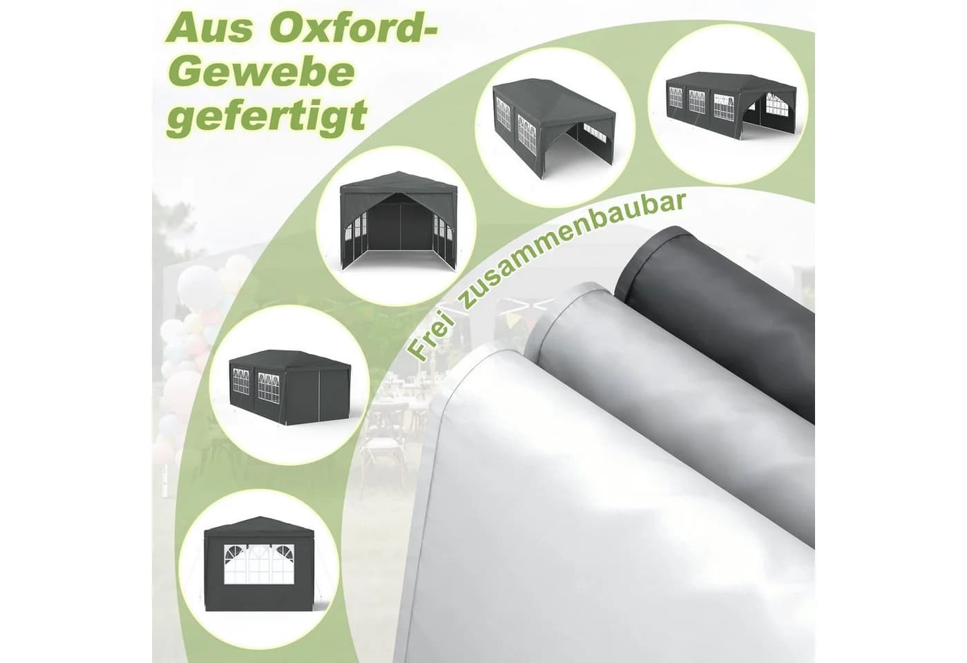 FIVMEN Gartenpavillon Partyzelt mit PVC-Fenstern und abnehmbaren Seitenwänden - Bild 4