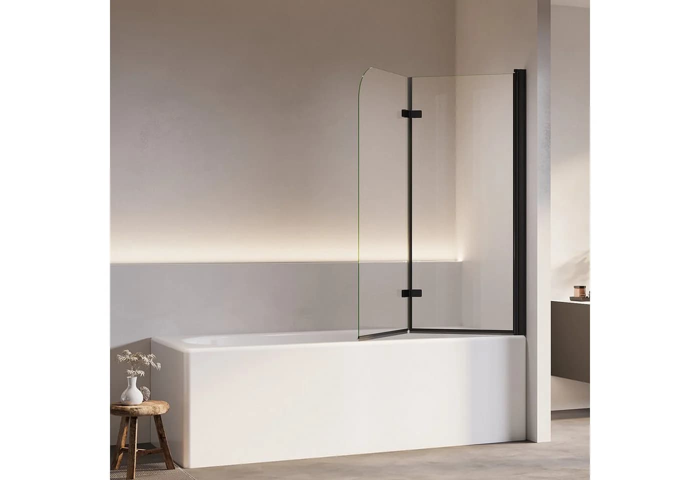 AmuseVera Badewannenfaltwand Duschwand Schwarz/Chrome ESG Glas 180° schwenkbar