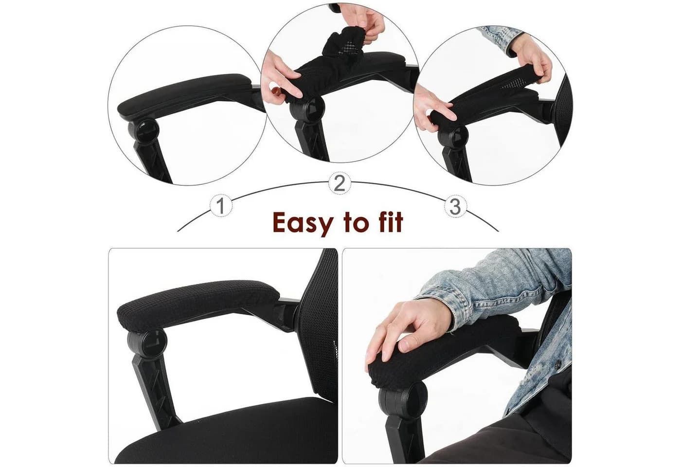 LuxusKollektion Bürostuhl Armlehnen Abdeckungen Schwarz 2er Pack - Bild 5