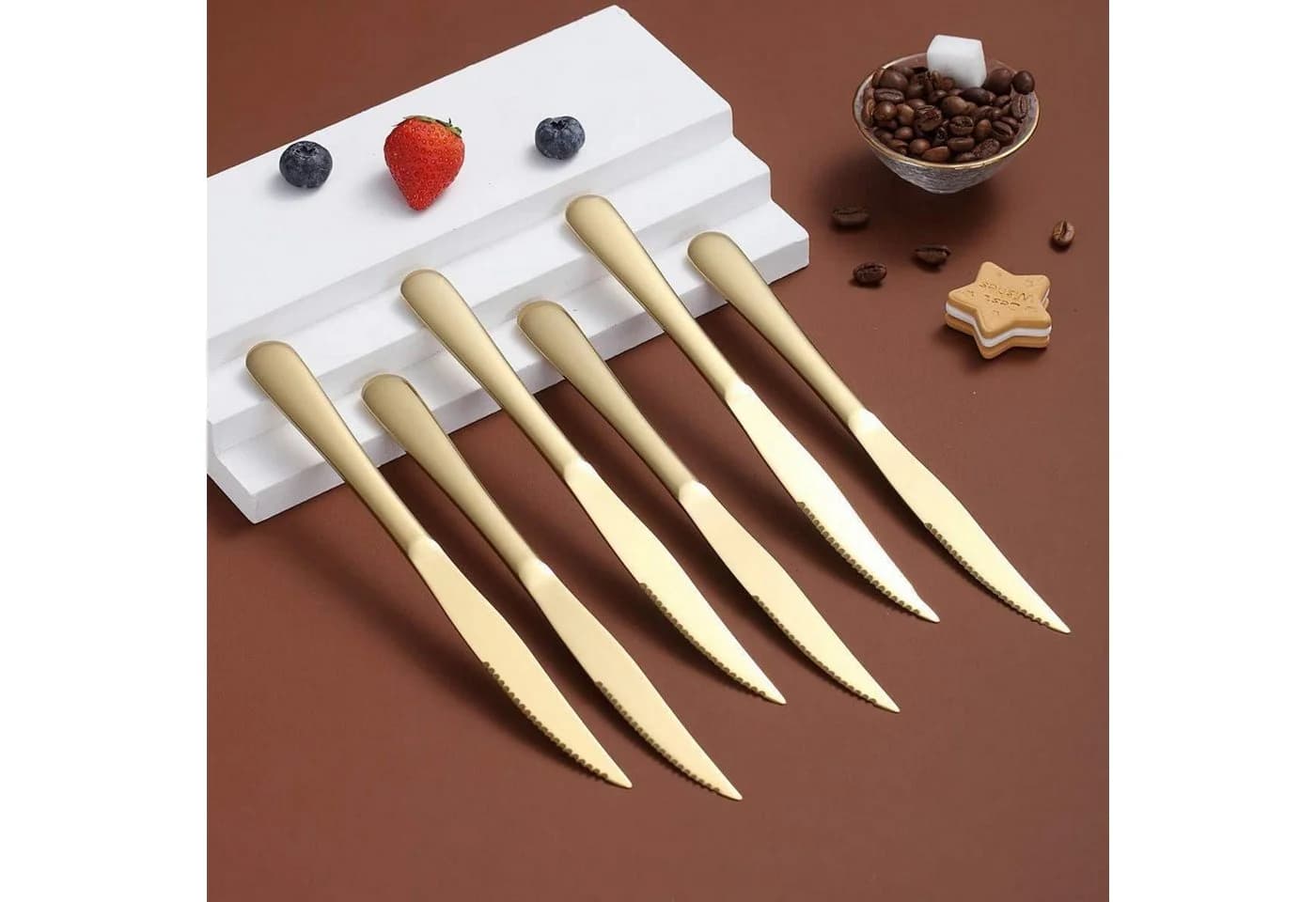 LuxusKollektion Steakbesteck Set 8-tlg. Gold Edelstahl Spülmaschinenfest