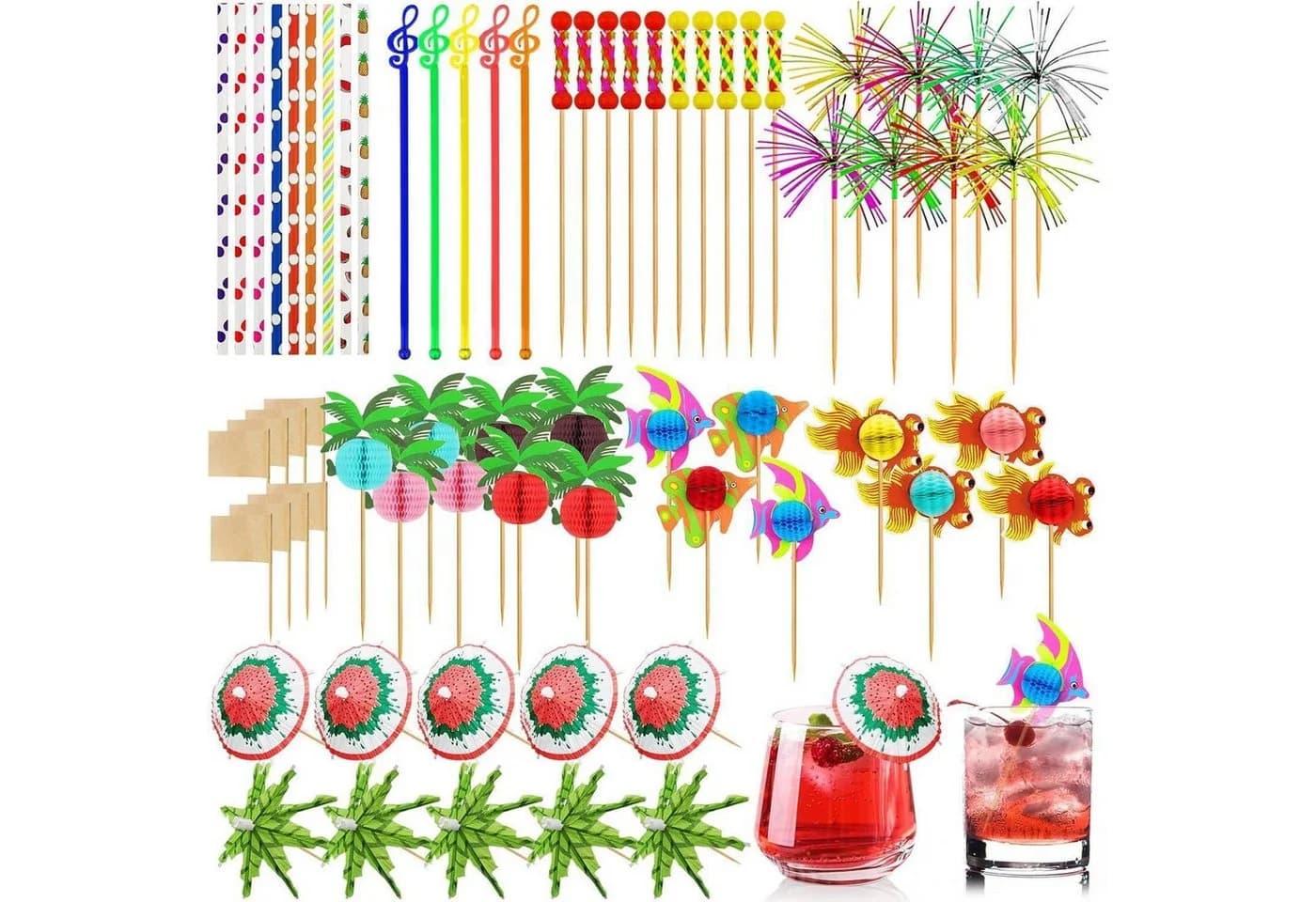 LuxusKollektion Cocktail Deko Set 179-tlg. Bunt mit Strohhalmen & Schirmchen - Bild 2