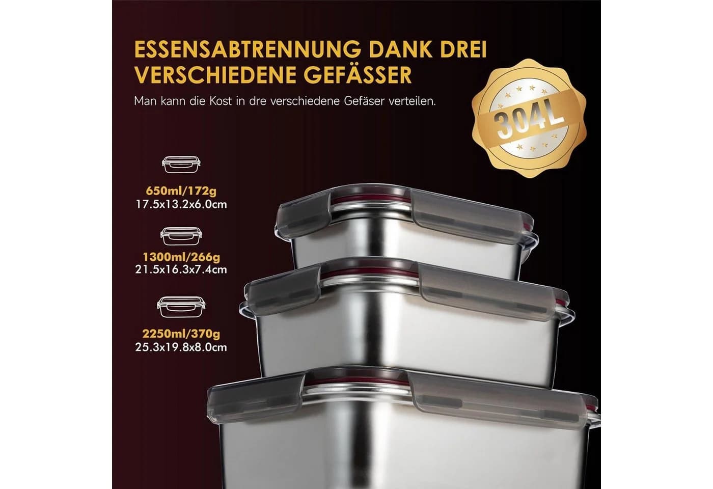 LuxusKollektion Lunchbox Frischhaltedosen Edelstahl 3er Set