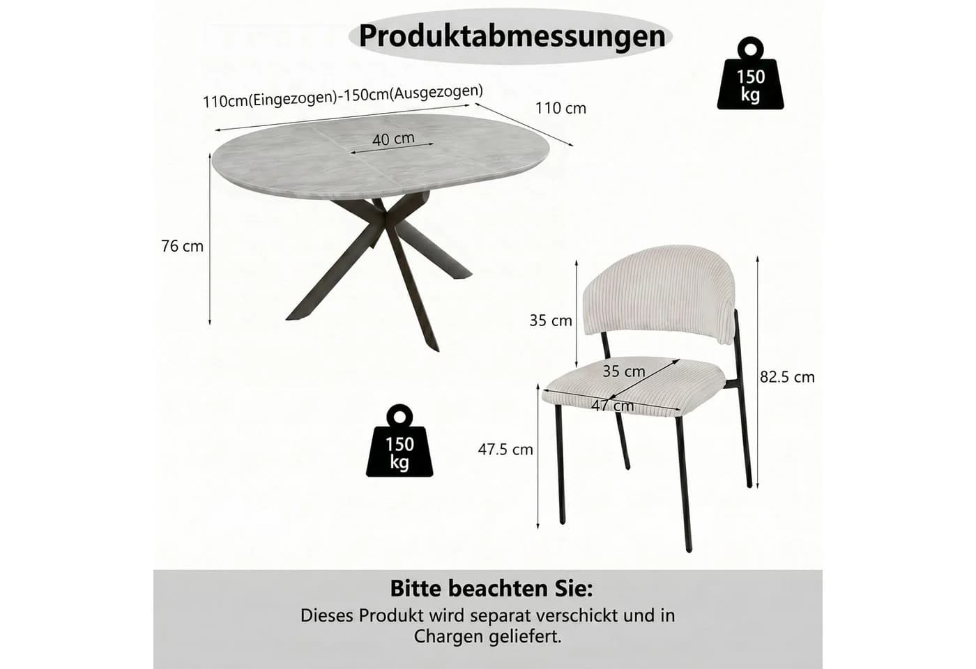 Jiexi Essgruppe ausziehbar rund bis oval mit Cordstühlen - Bild 3