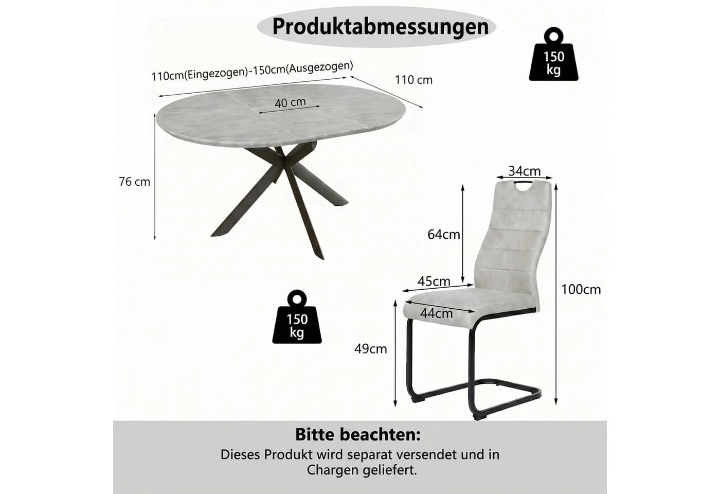 Jiexi Essgruppe ausziehbar rund bis oval mit Freischwinger Stühlen - Bild 3
