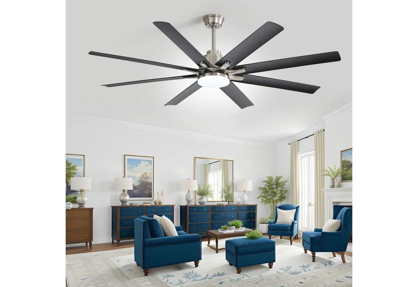 Rolipo Deckenventilator mit LED-Beleuchtung & App-Steuerung Schwarz/Silber