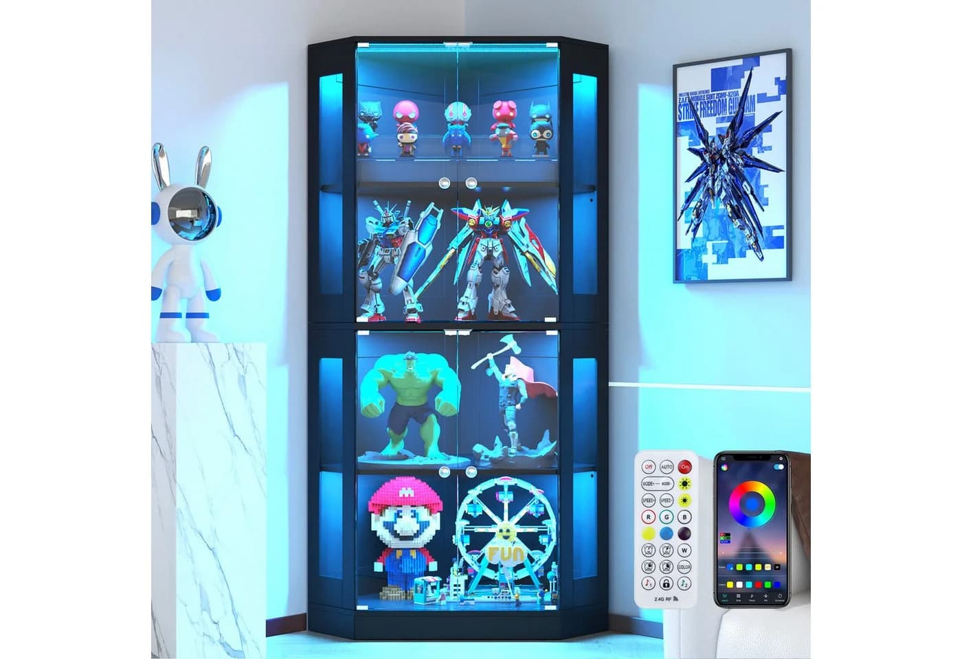 VOWNER Eckschrank mit Glastüren und LED-Beleuchtung Schwarz/Weiß - Bild 2