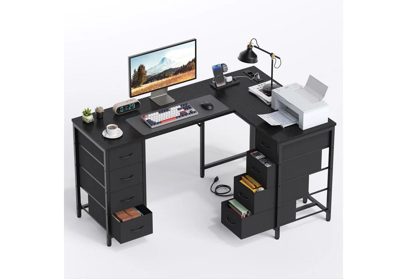 YOUDENOVA L-Form-Eckschreibtisch Schwarz 8 Schubladen - Bild 2