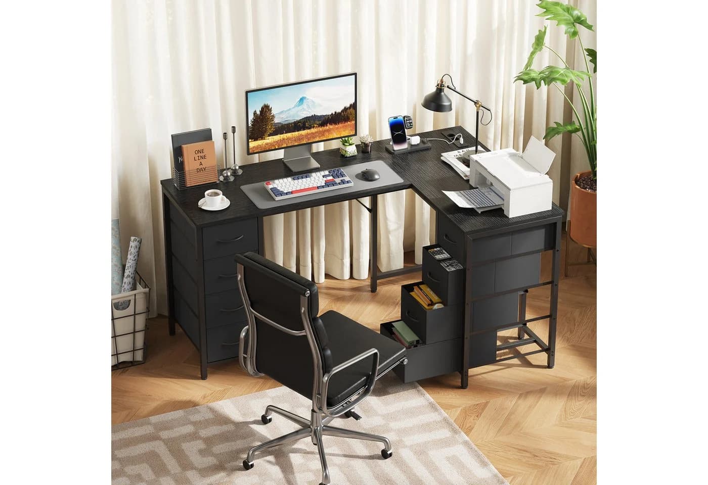 YOUDENOVA L-Form-Eckschreibtisch Schwarz 8 Schubladen - Bild 4