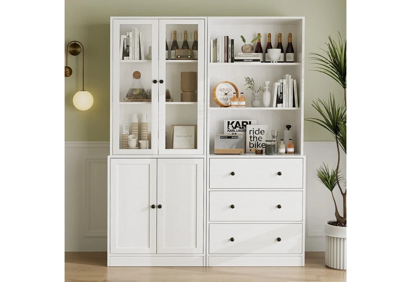 VOWNER Bücherregal 180 cm Hochschrank Weiß Schwarz - Bild 2