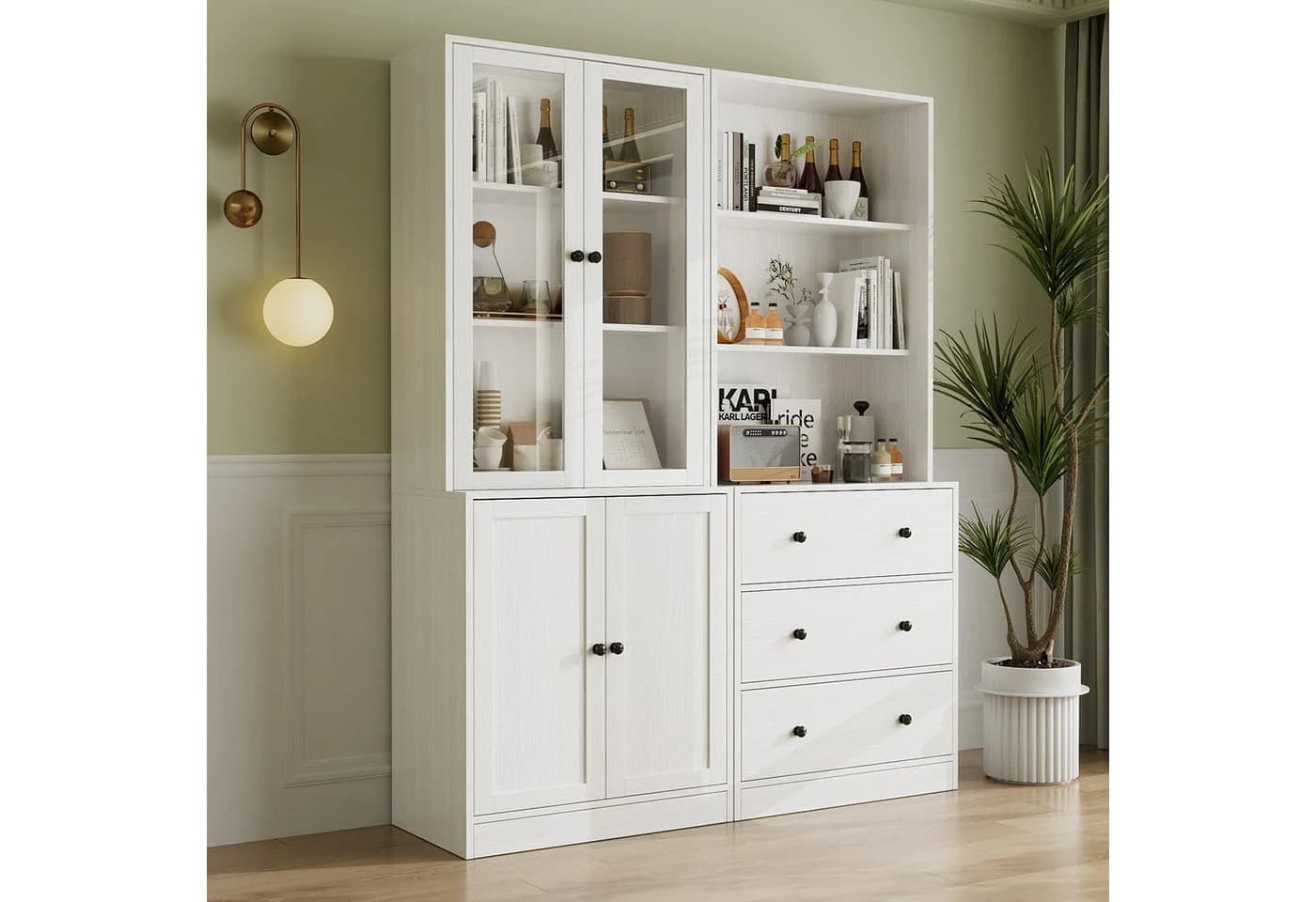 VOWNER Bücherregal 180 cm Hochschrank Weiß Schwarz - Bild 3