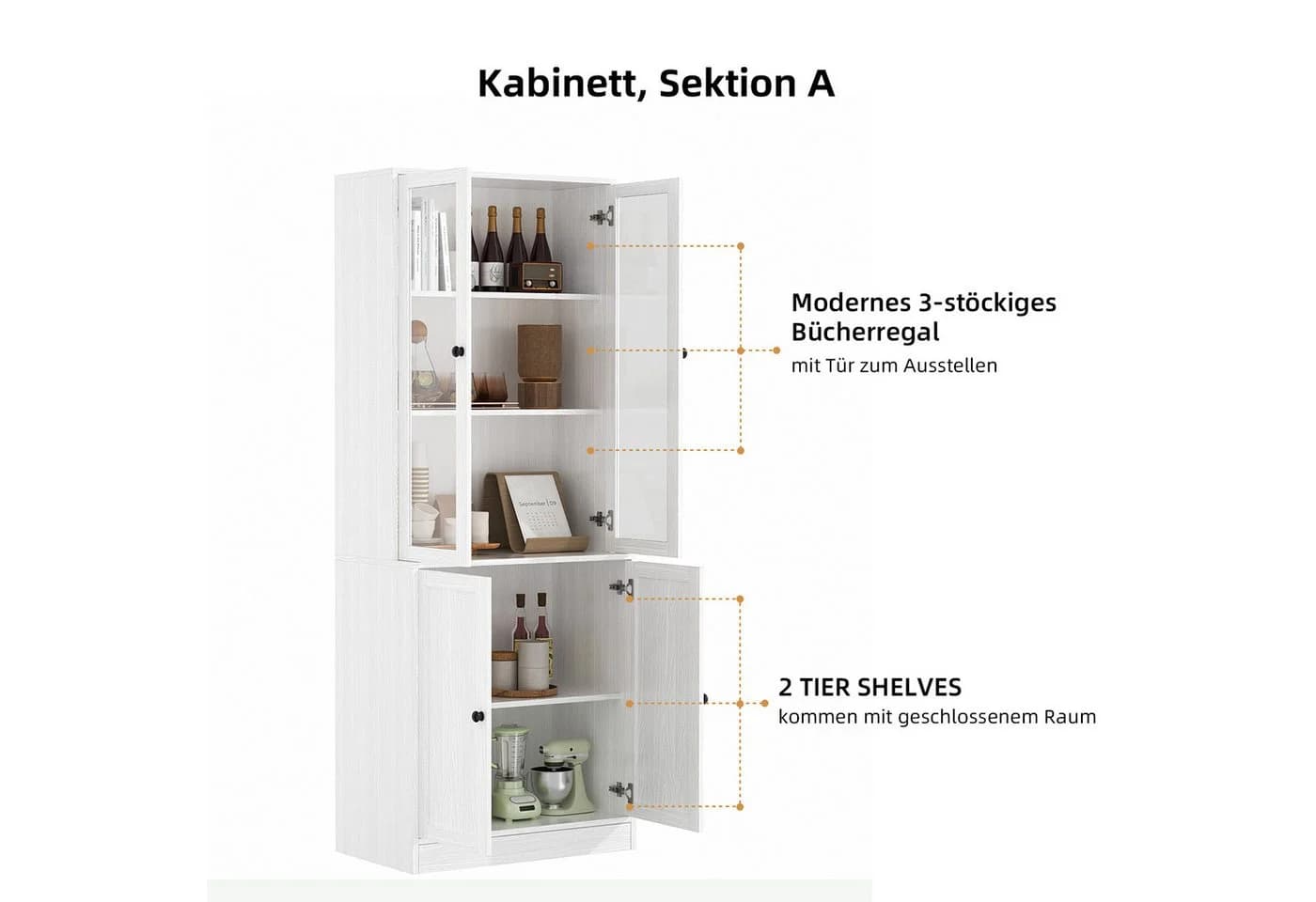 VOWNER Bücherregal 180 cm Hochschrank Weiß Schwarz - Bild 5