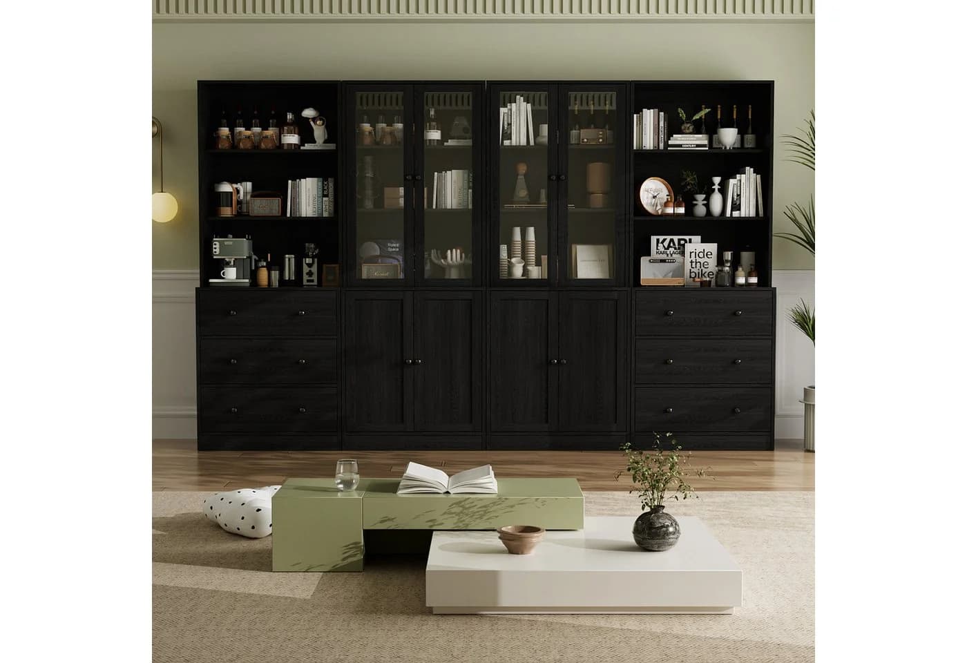 VOWNER Bücherregal 5-stöckig mit Glastüren 180 cm Vitrinenschrank - Bild 2