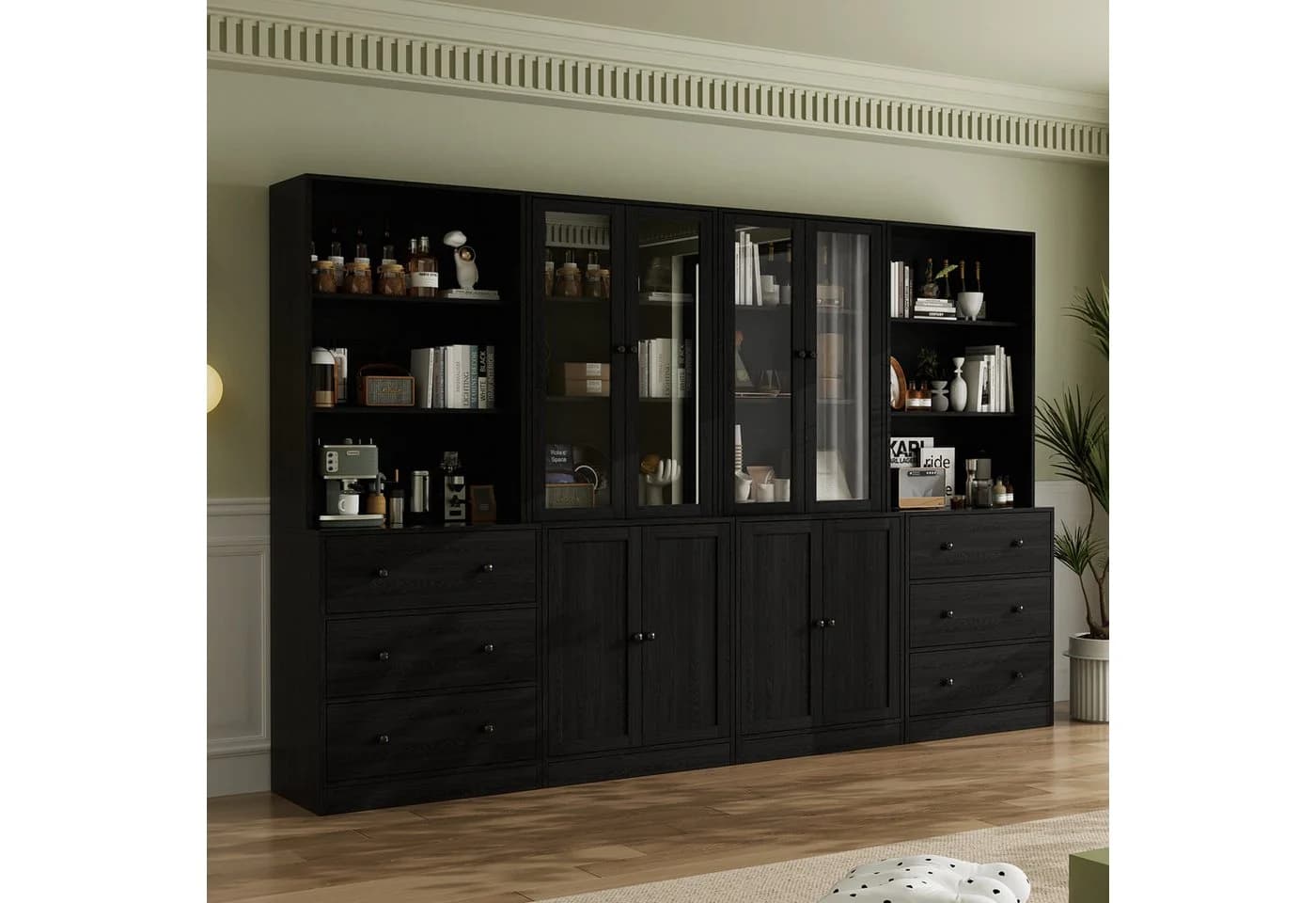 VOWNER Bücherregal 5-stöckig mit Glastüren 180 cm Vitrinenschrank - Bild 3