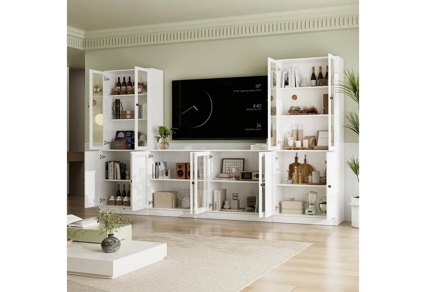 VOWNER TV-Schrank Set Weiß 280 cm mit Glastüren - Bild 4