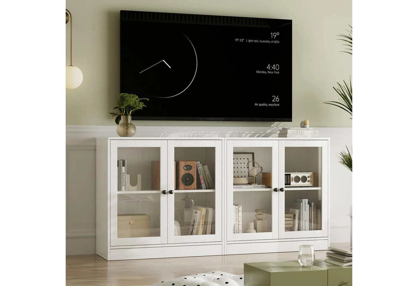 VOWNER TV-Schrank Set Weiß 280 cm mit Glastüren - Bild 5
