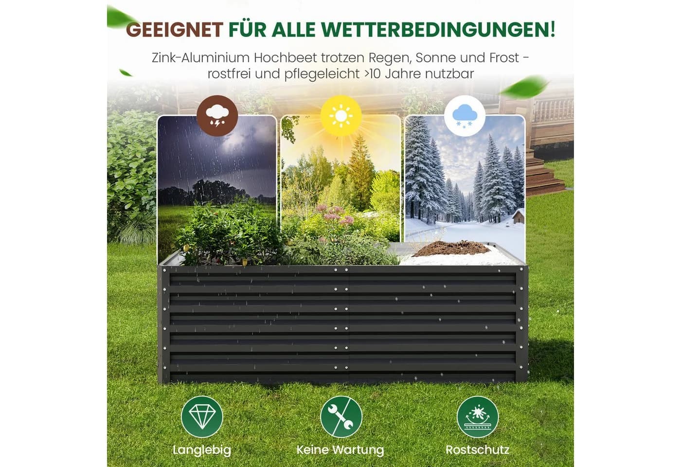 UDPATIO Hochbeet Metall 2er-Set Schwarz/Grau Verzinkter Stahl - Bild 3