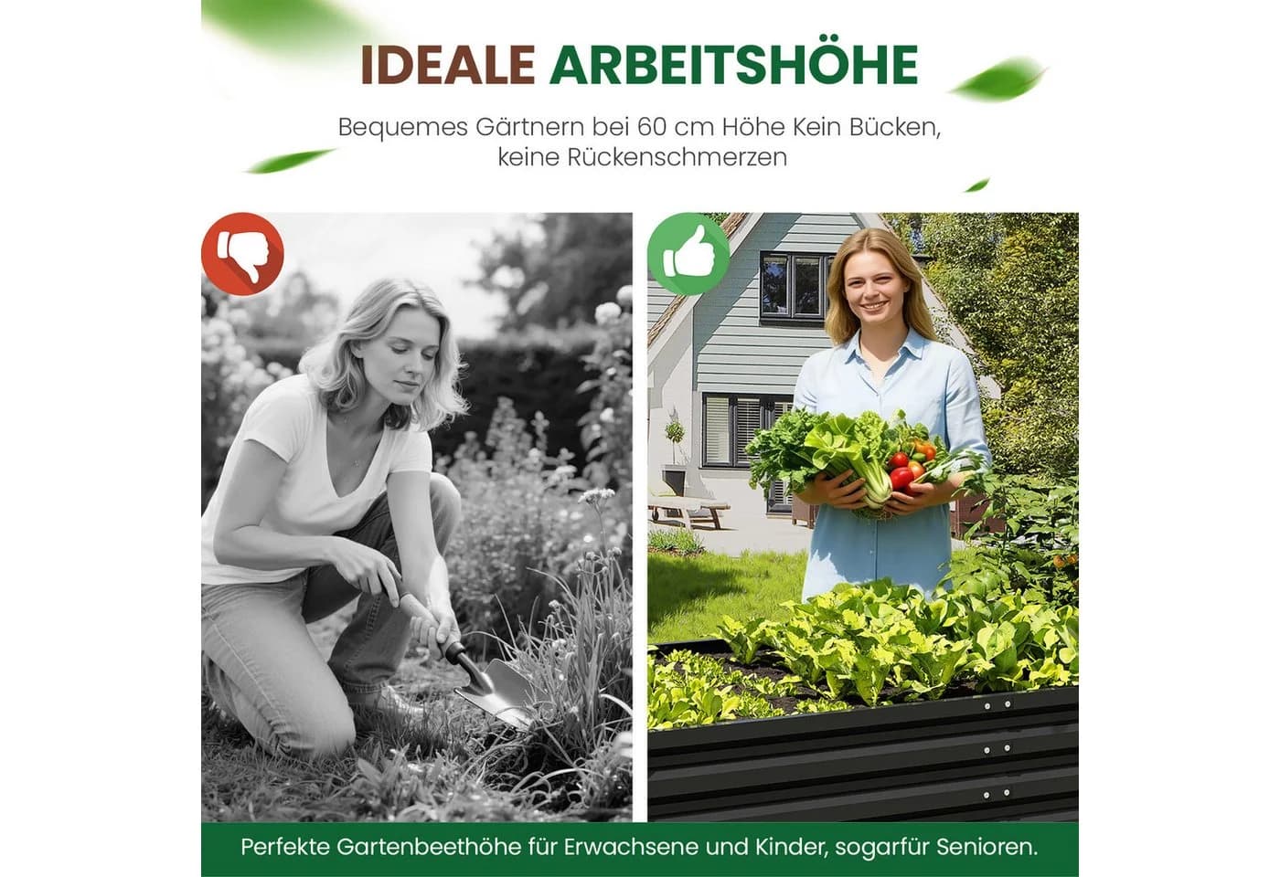 UDPATIO Hochbeet Metall 2er-Set Schwarz/Grau Verzinkter Stahl - Bild 4