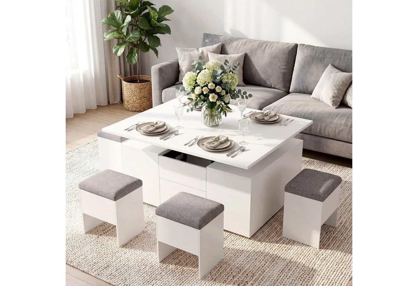 VOWNER Couchtisch mit klappbarer Tischplatte 4-in-1 Multifunktions Wohnzimmertisch - Bild 2