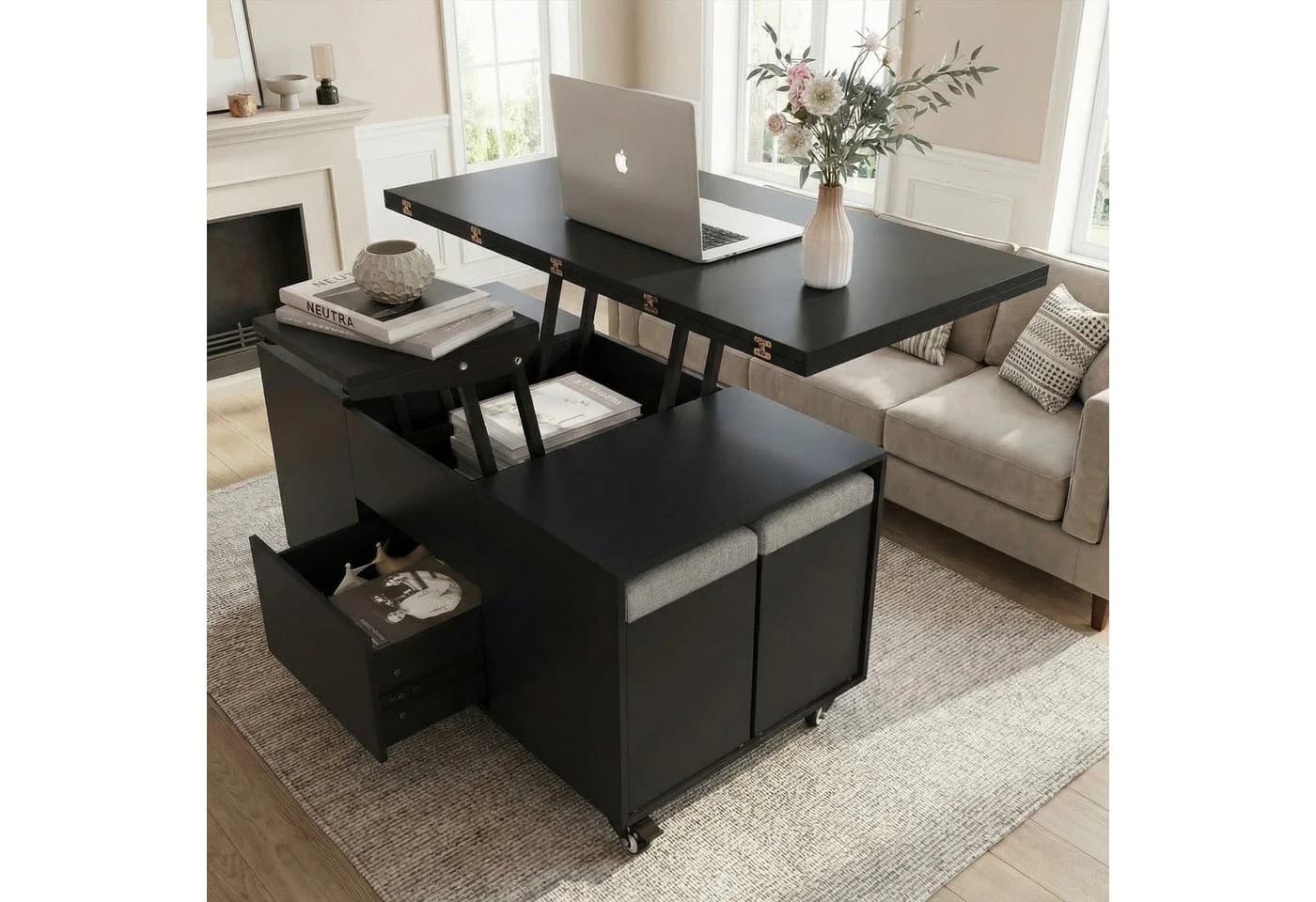VOWNER Couchtisch mit klappbarer Tischplatte – 4-in-1 Multifunktions Wohnzimmertisch - Bild 3