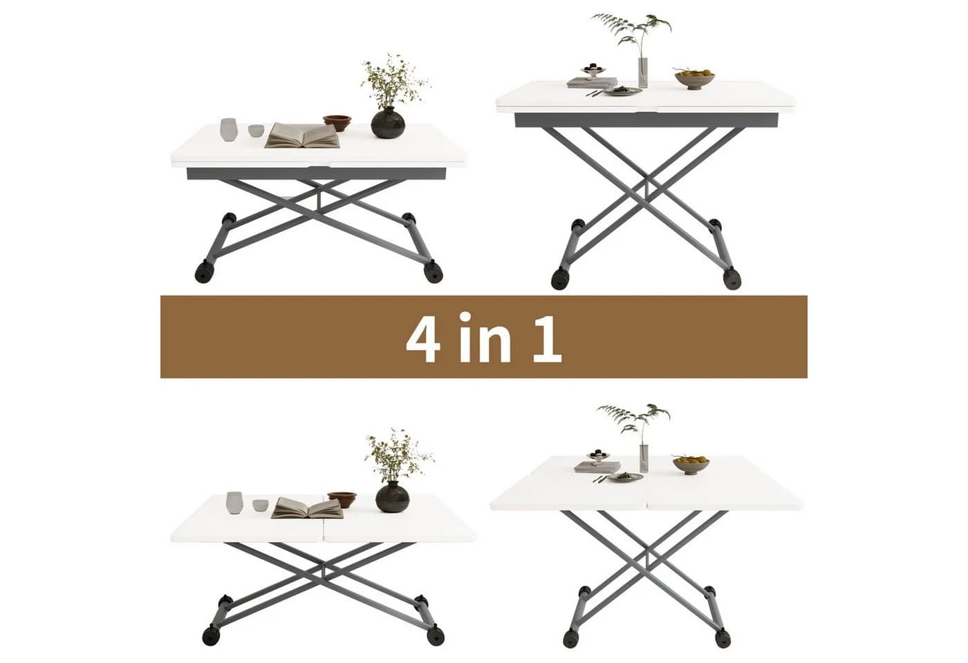 VOWNER Couchtisch 3-in-1 Höhenverstellbar Esstisch Wohnzimmertisch - Bild 5