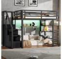 Ulife Metall-Hochbett 140x200 Schwarz mit Schrank & LED Bild 2
