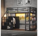 Ulife Metall-Hochbett 140x200 Schwarz mit Schrank & LED Bild 5