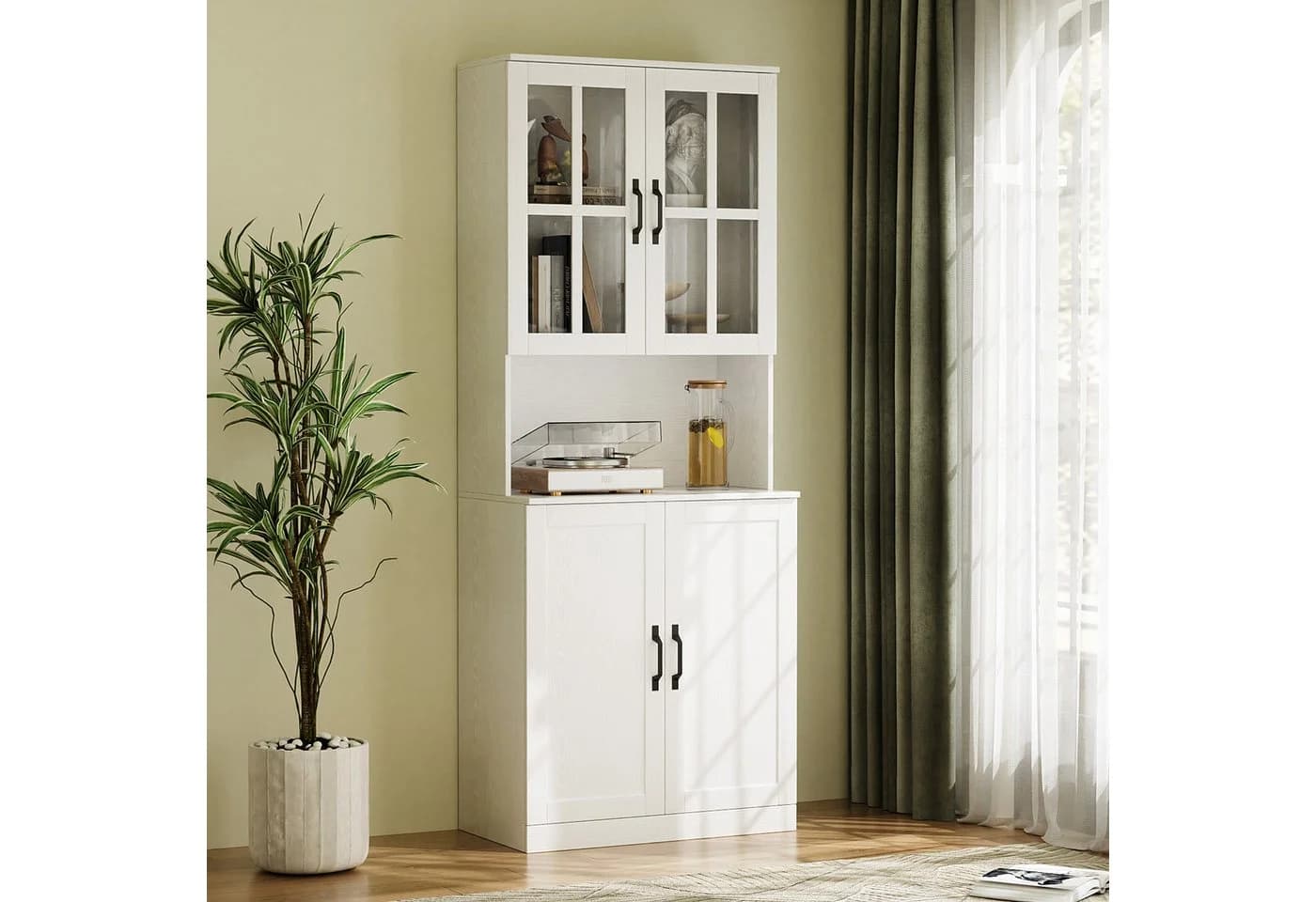 VOWNER Bücherregal Weiß mit Glastüren 5 Ebenen Hochschrank - Bild 3