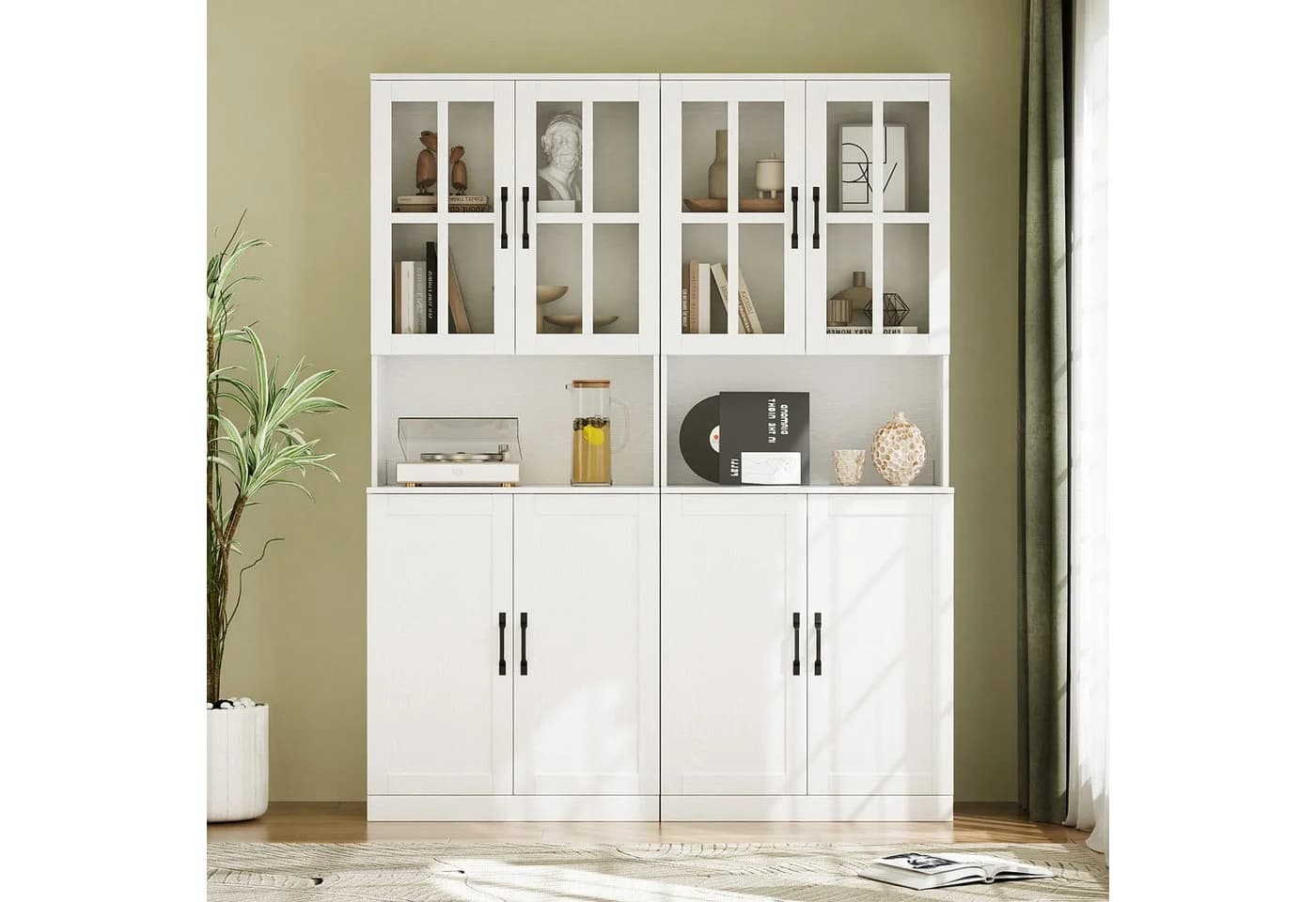 VOWNER Bücherregal mit Glastüren, offenem Fach & Arbeitsplatte – 5 Ebenen Hochschrank, 2-tlg. - Bild 2