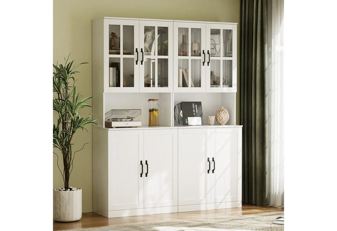 VOWNER Bücherregal mit Glastüren, offenem Fach & Arbeitsplatte – 5 Ebenen Hochschrank, 2-tlg. - Bild 3