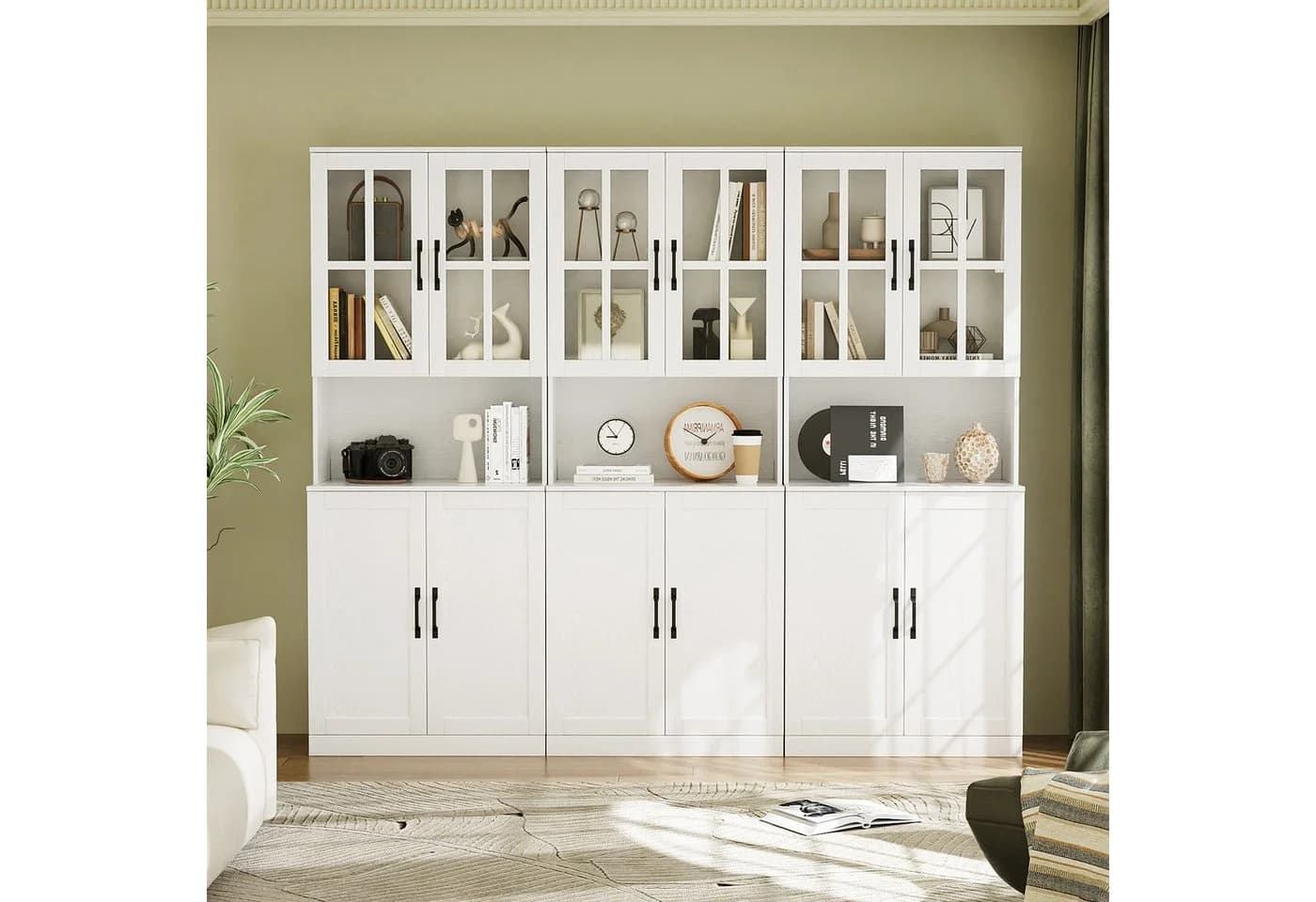 VOWNER Bücherregal mit Glastüren & Arbeitsplatte – 5 Ebenen Hochschrank Weiß - Bild 2