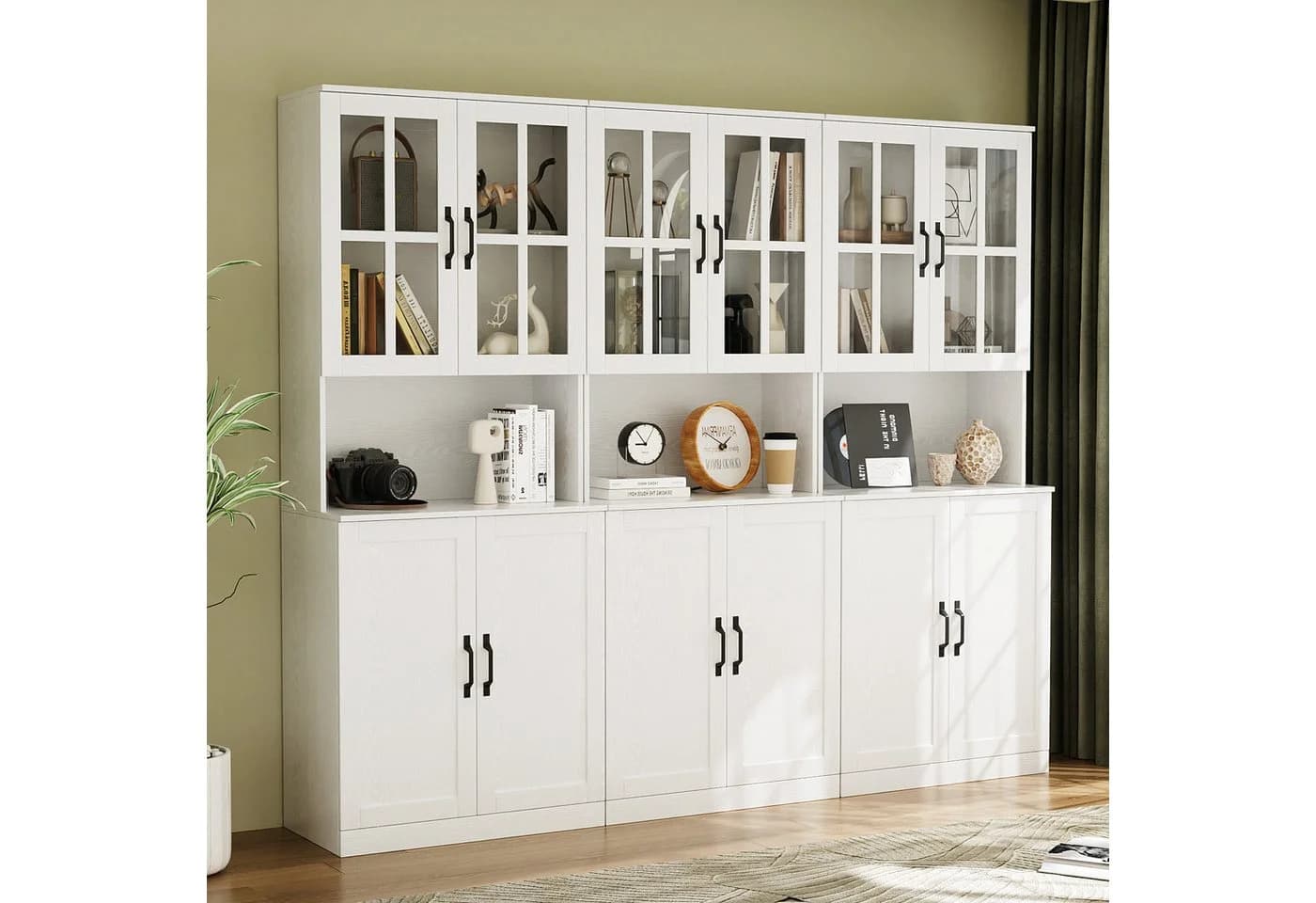 VOWNER Bücherregal mit Glastüren & Arbeitsplatte – 5 Ebenen Hochschrank Weiß - Bild 3