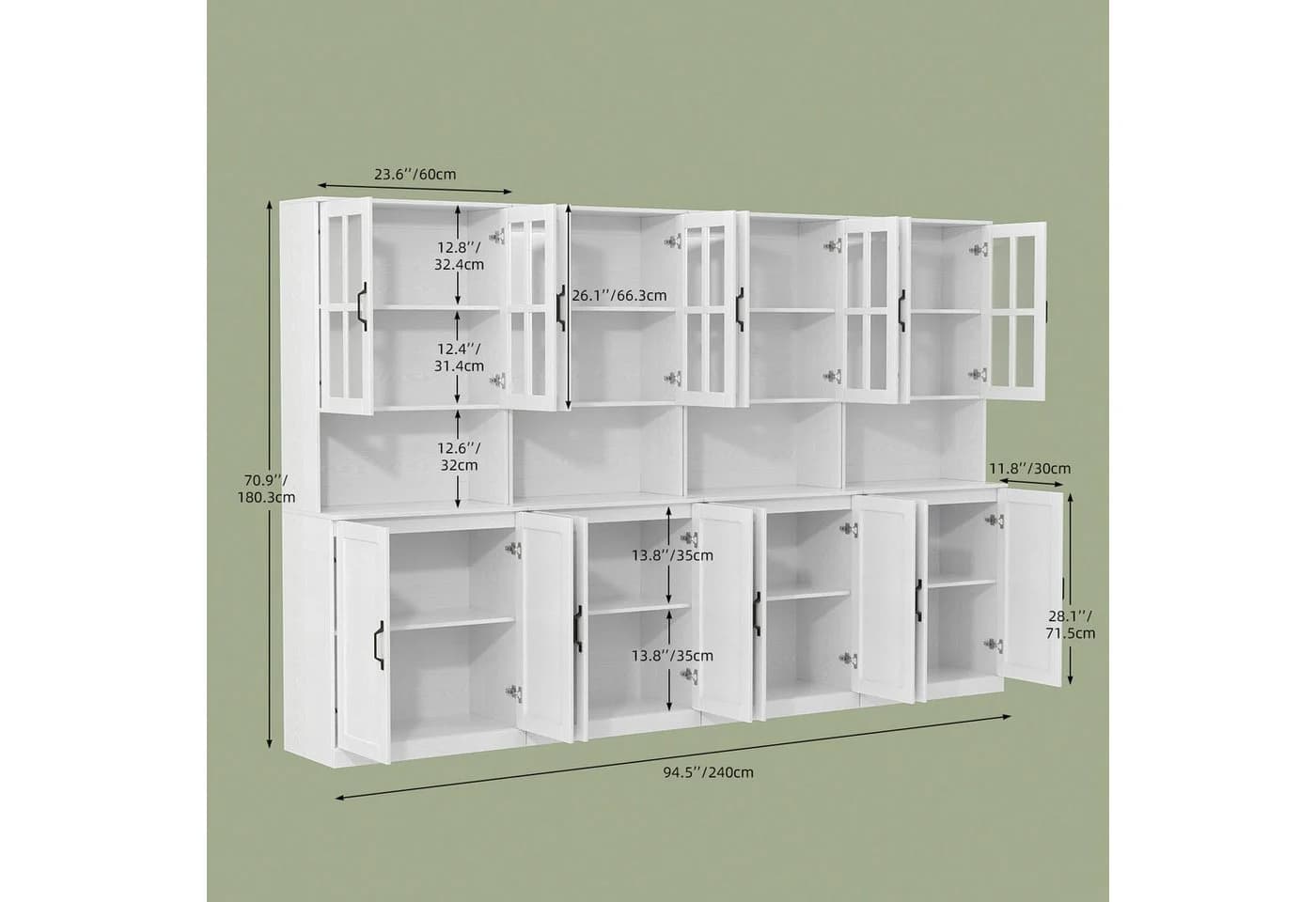 VOWNER Bücherregal mit Glastüren 5 Ebenen Weiß Hochschrank