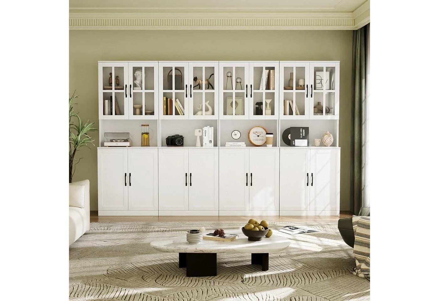 VOWNER Bücherregal mit Glastüren 5 Ebenen Weiß Hochschrank - Bild 2